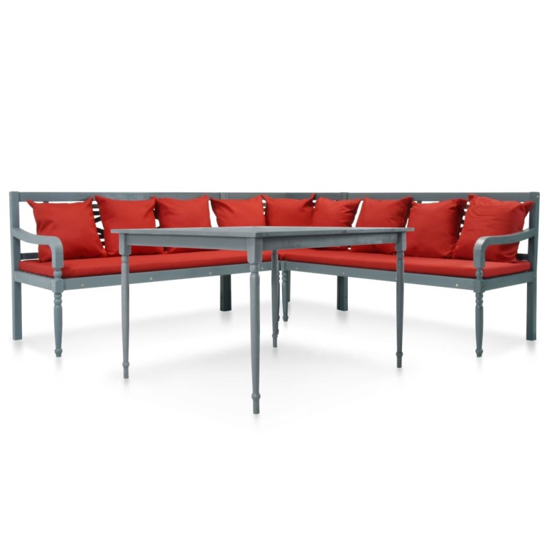 vidaXL Set Divani da Giardino 4 pz in Massello di Acacia Grigio Rosso vidaXL Set Divani da Giardino 4 pz in Massello di Acacia Grigio Rosso