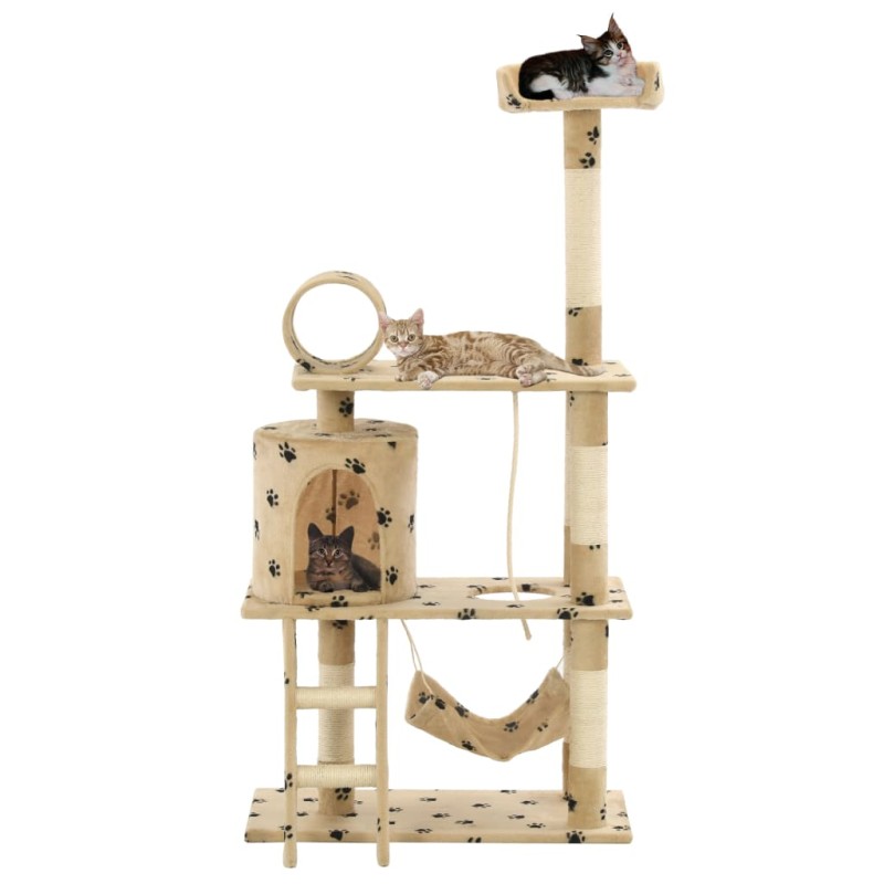 vidaXL Albero per Gatti e Tiragraffi Sisal 140 cm Zampe Stampate Beige vidaXL Albero per Gatti e Tiragraffi Sisal 140 cm Zampe Stampate Beige