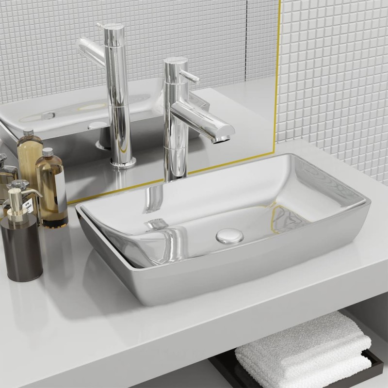 vidaXL Lavandino 71x38x13,5 cm in Ceramica Argento vidaXL Lavandino 71x38x13,5 cm in Ceramica Argento