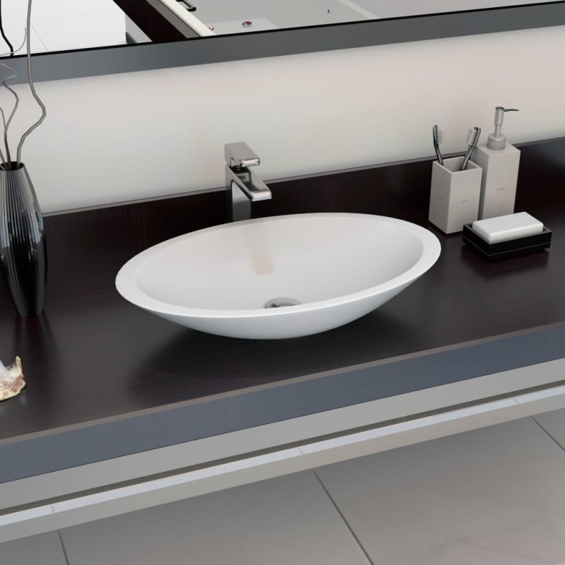 vidaXL Lavandino 59,3x35,1x10,7 cm Blocco in Marmo/Minerale Bianco vidaXL Lavandino 59,3x35,1x10,7 cm Blocco in Marmo/Minerale Bianco