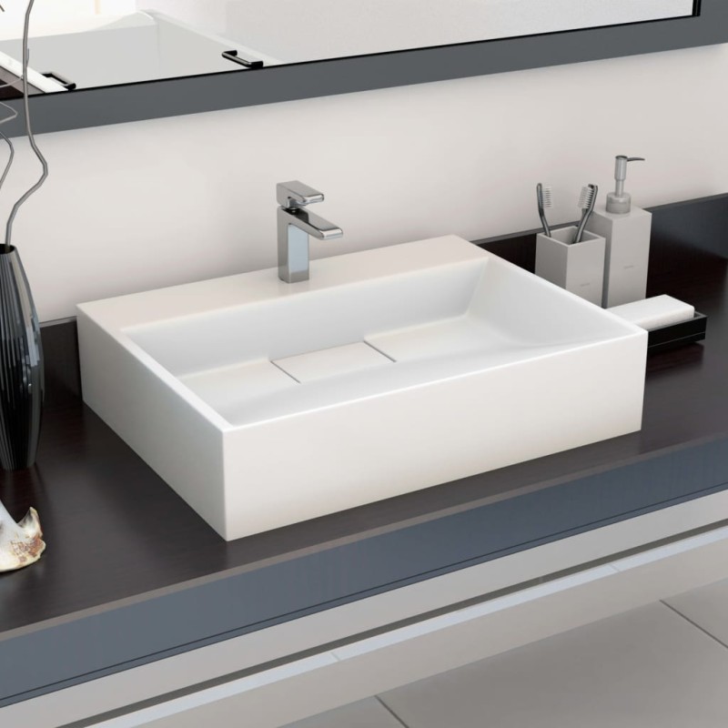 vidaXL Lavandino 50x38x13 cm Blocco in Marmo/Minerale Bianco vidaXL Lavandino 50x38x13 cm Blocco in Marmo/Minerale Bianco