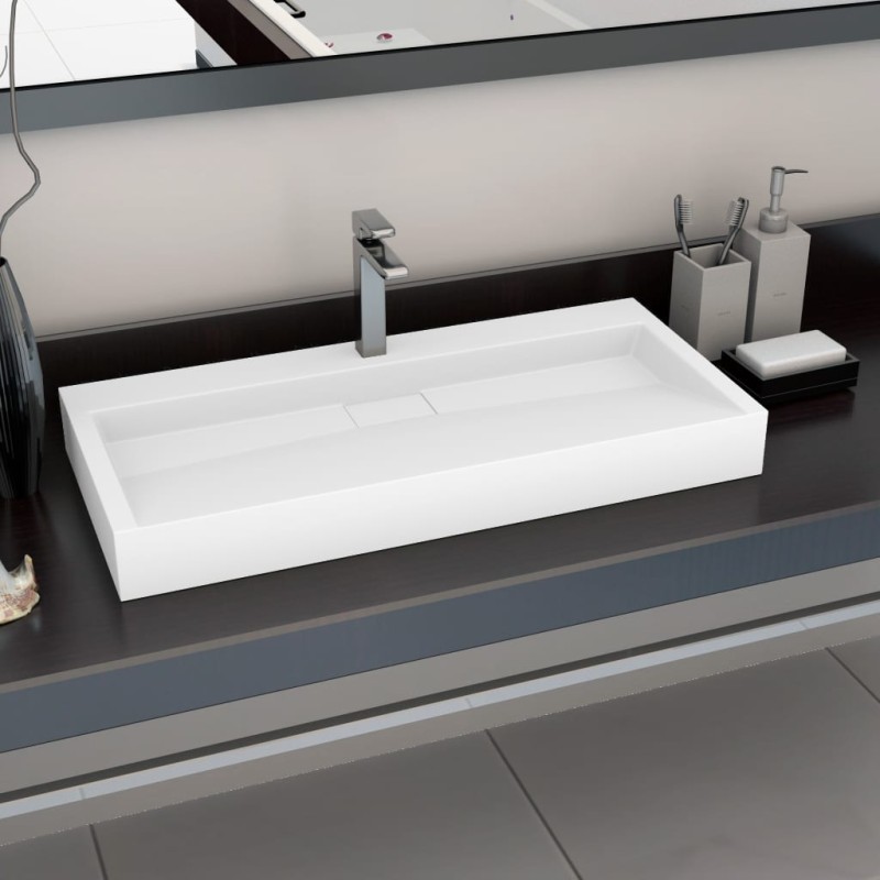 vidaXL Lavandino 100x46x11 cm Blocco in Marmo/Minerale Bianco vidaXL Lavandino 100x46x11 cm Blocco in Marmo/Minerale Bianco