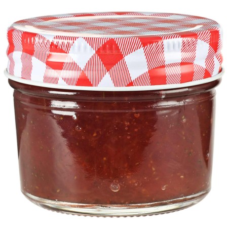 vidaXL Vasi Marmellata in Vetro Coperchio Bianco e Rosso 24 pz 110 ml