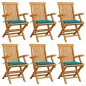 Sedie da Giardino con Cuscini Blu 6 pz in Massello di Teak Sedie da Giardino con Cuscini Blu 6 pz in Massello di Teak