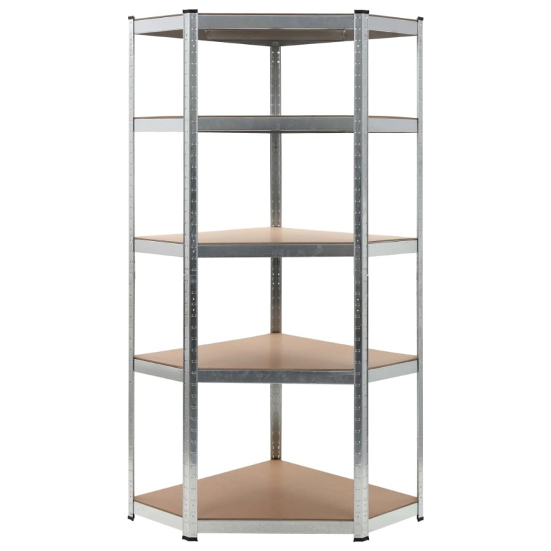 vidaXL Scaffale Angolare 5 Ripiani Argento Acciaio e Legno Multistrato vidaXL Scaffale Angolare 5 Ripiani Argento Acciaio e Legno Multistrato