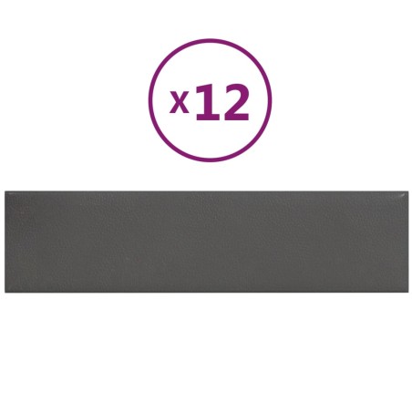Pannelli Murali 12 pz Grigio 60x15 cm Similpelle 1,08 m²