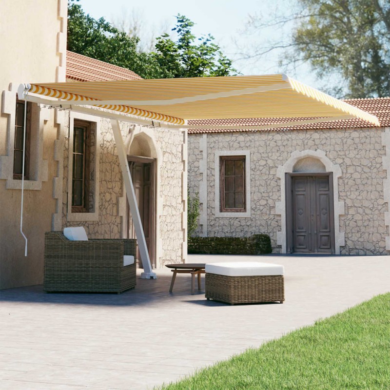 Tenda da Sole Retrattile Manuale Palo 450x300 cm Gialla Bianca Tenda da Sole Retrattile Manuale Palo 450x300 cm Gialla Bianca