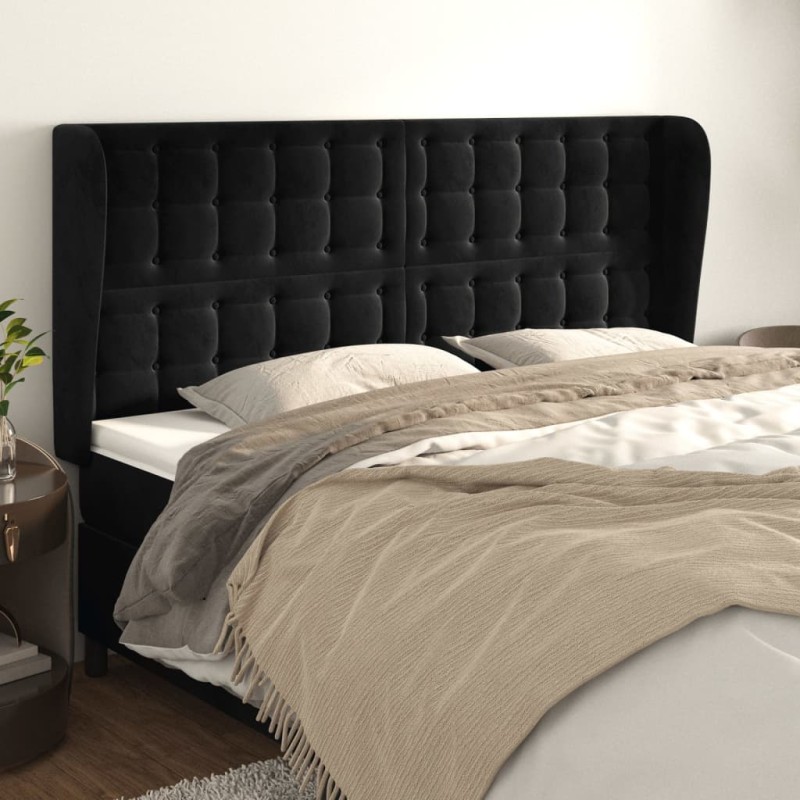 Testiera ad Orecchio Nera 183x23x118/128 cm in Velluto Testiera ad Orecchio Nera 183x23x118/128 cm in Velluto