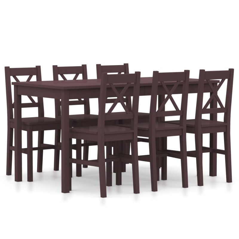 vidaXL Set da Pranzo 7 pz in Legno di Pino Marrone Scuro vidaXL Set da Pranzo 7 pz in Legno di Pino Marrone Scuro