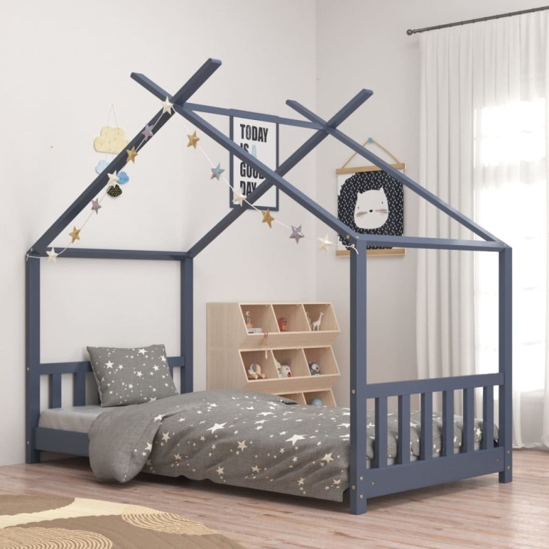 vidaXL Giroletto per Bambini Grigio in Massello di Pino 70x140 cm vidaXL Giroletto per Bambini Grigio in Massello di Pino 70x140 cm