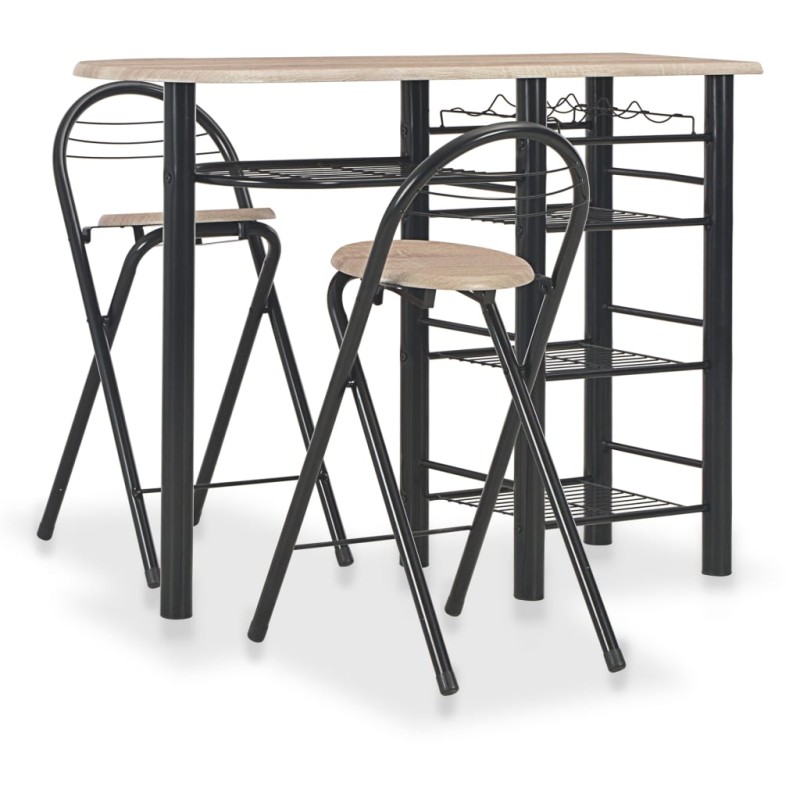 vidaXL Set da Bar 3 pz con Mensole in Legno e Acciaio vidaXL Set da Bar 3 pz con Mensole in Legno e Acciaio