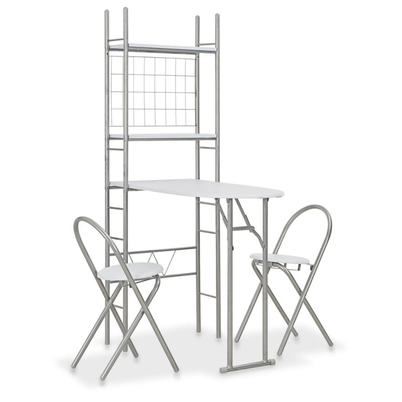vidaXL Set Tavolo Sedie Pieghevoli con Scaffale 3pz MDF Acciaio Bianco vidaXL Set Tavolo Sedie Pieghevoli con Scaffale 3pz MDF Acciaio Bianco