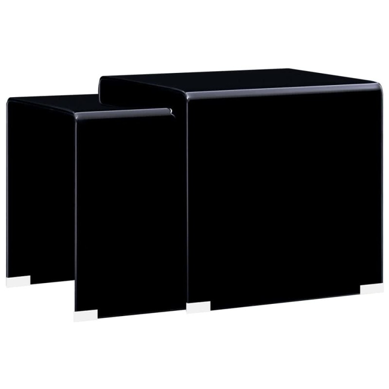 vidaXL Tavolini ad Incastro 2pz Nero 42x42x41,5cm in Vetro Temperato vidaXL Tavolini ad Incastro 2pz Nero 42x42x41,5cm in Vetro Temperato