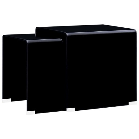 vidaXL Tavolini ad Incastro 2pz Nero 42x42x41,5cm in Vetro Temperato 