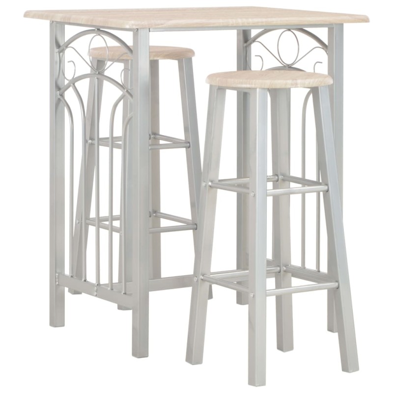 vidaXL Set da Bar 3 pz in Legno e Acciaio vidaXL Set da Bar 3 pz in Legno e Acciaio