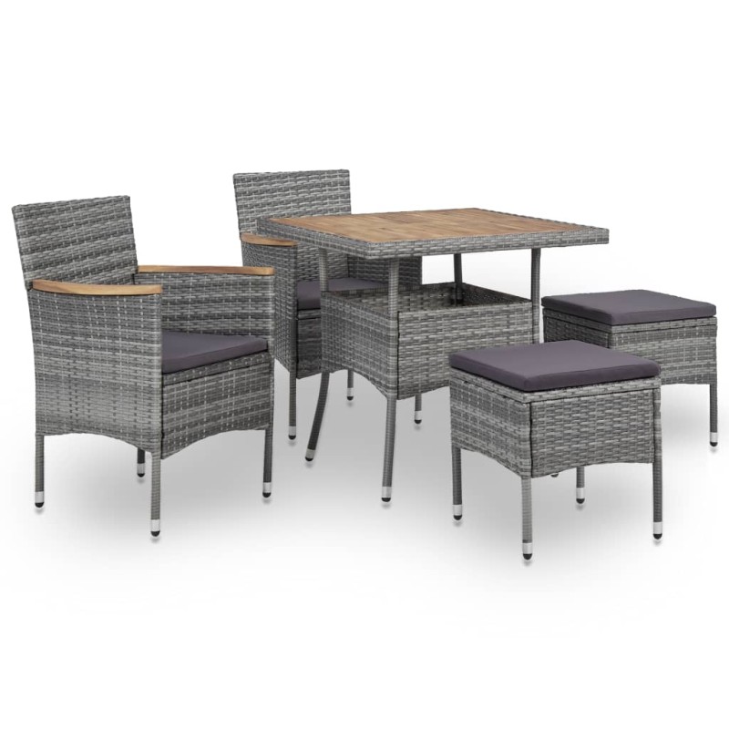 vidaXL Set Pranzo da Giardino 5 pz Grigio Polyrattan e Legno d'Acacia vidaXL Set Pranzo da Giardino 5 pz Grigio Polyrattan e Legno d'Acacia
