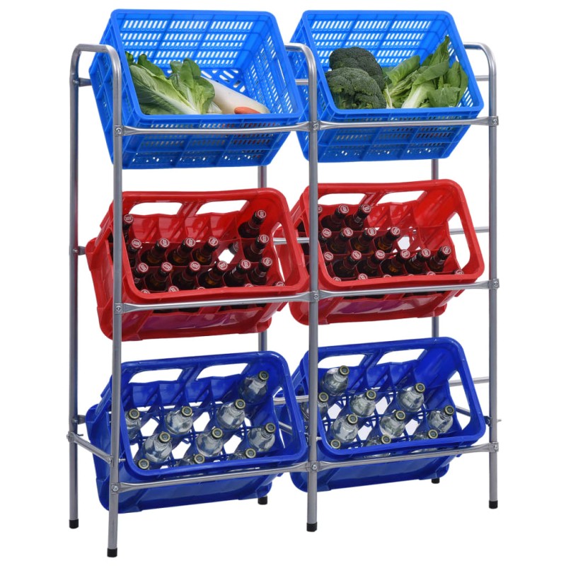 vidaXL Supporto con Ripiani per 6 Casse Argento 96x33x116 cm Acciaio vidaXL Supporto con Ripiani per 6 Casse Argento 96x33x116 cm Acciaio