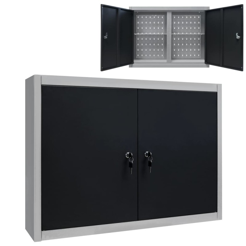 vidaXL Armadio a Parete Stile Industriale in Metallo Grigio Nero vidaXL Armadio a Parete Stile Industriale in Metallo Grigio Nero