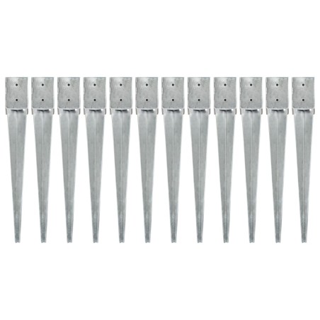 vidaXL Picchetti di Terra 12 pz Argento 10x10x76 cm in Acciaio Zincato