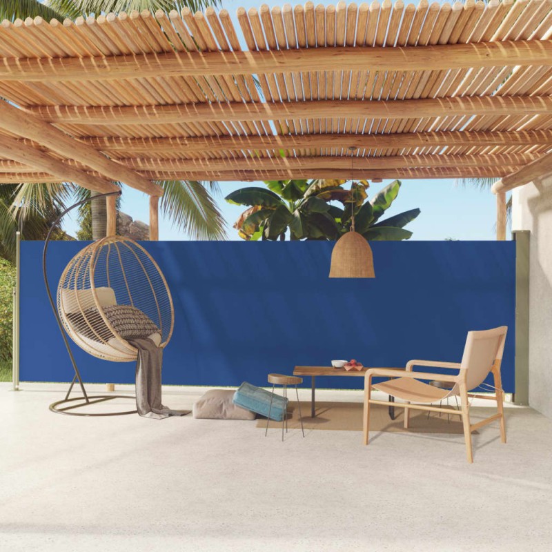 Tenda da Sole Laterale Retrattile per Patio 160x600 cm Blu Tenda da Sole Laterale Retrattile per Patio 160x600 cm Blu