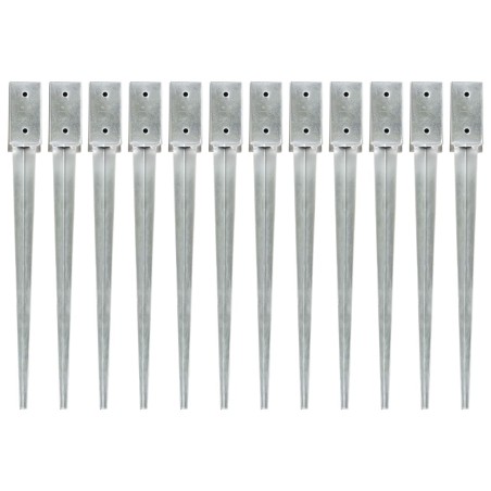 vidaXL Picchetti di Terra 12 pz Argento 7x7x75 cm Acciaio Galvanizzato