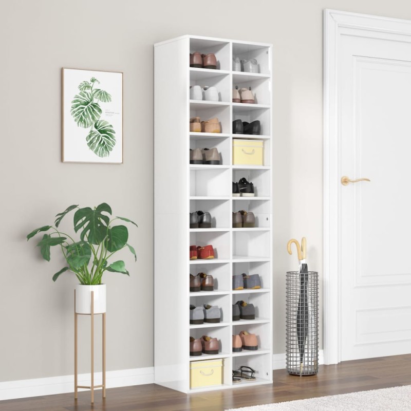 vidaXL Scarpiera Bianco Lucido 54x34x183 cm in Truciolato vidaXL Scarpiera Bianco Lucido 54x34x183 cm in Truciolato