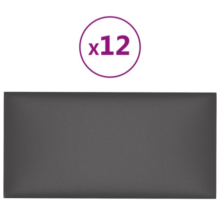 Pannelli Murali 12 pz Grigi 30x15 cm in Similpelle 0,54 m²