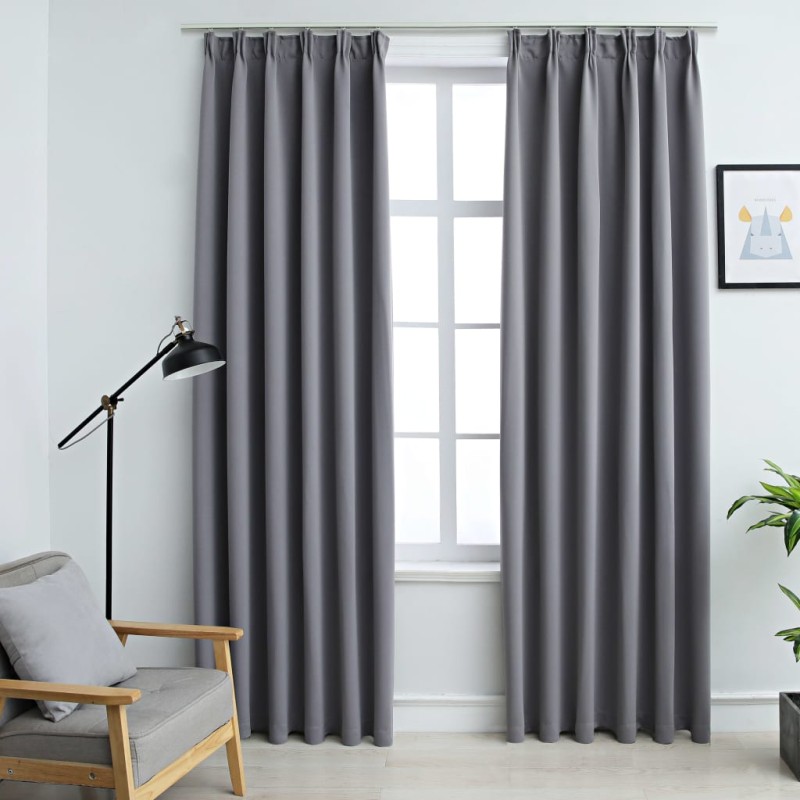 vidaXL Tende Oscuranti con Ganci 2 pz Grigie 140x175 cm vidaXL Tende Oscuranti con Ganci 2 pz Grigie 140x175 cm