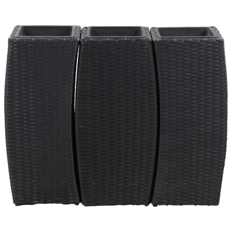 vidaXL Letti Rialzati da Giardino 3 pz in Polyrattan Nero