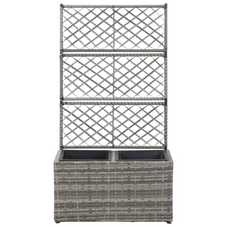 vidaXL Letto Rialzato a Traliccio 2 Vasi 58x30x107cm Polyrattan Grigio