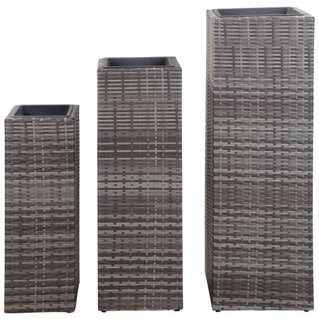 vidaXL Letti Rialzati da Giardino 3 pz in Polyrattan Grigio