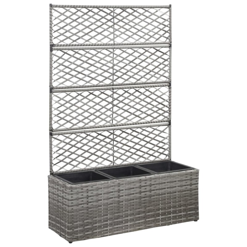 vidaXL Letto Rialzato a Traliccio 3 Vasi 83x30x130cm Polyrattan Grigio vidaXL Letto Rialzato a Traliccio 3 Vasi 83x30x130cm Polyrattan Grigio