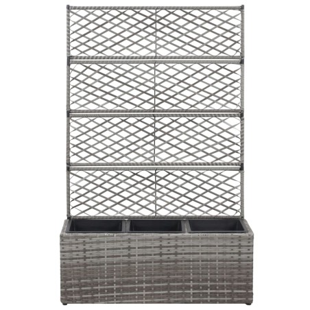 vidaXL Letto Rialzato a Traliccio 3 Vasi 83x30x130cm Polyrattan Grigio