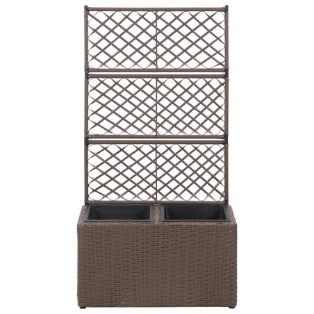 vidaXL Letto Rialzato Traliccio 2 Vasi 58x30x107 cm Polyrattan Marrone