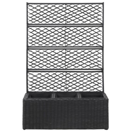 vidaXL Letto Rialzato a Traliccio 3 Vasi 83x30x130 cm Polyrattan Nero