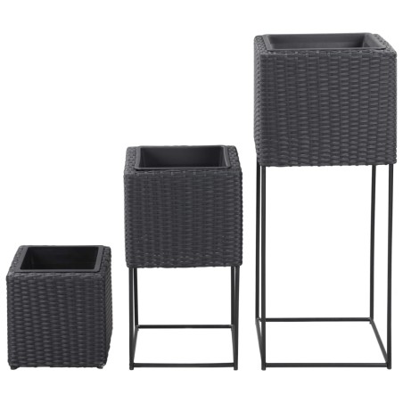 vidaXL Letti Rialzati da Giardino 3 pz in Polyrattan Nero