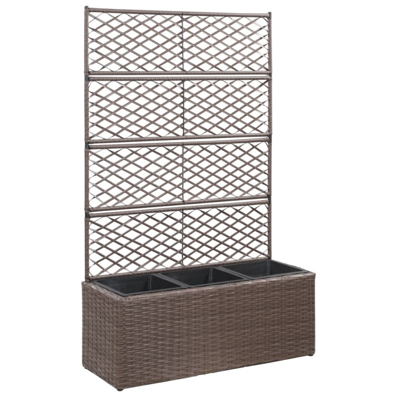 vidaXL Leto Rialzato Traliccio 3 Vasi 83x30x130 cm Polyrattan Marrone vidaXL Leto Rialzato Traliccio 3 Vasi 83x30x130 cm Polyrattan Marrone