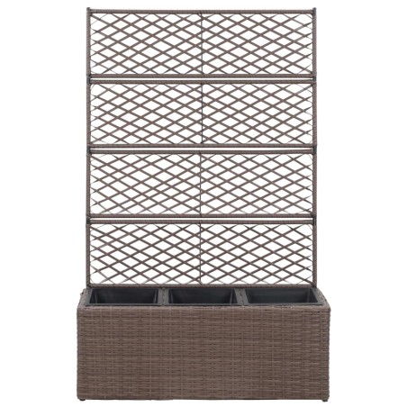 vidaXL Leto Rialzato Traliccio 3 Vasi 83x30x130 cm Polyrattan Marrone