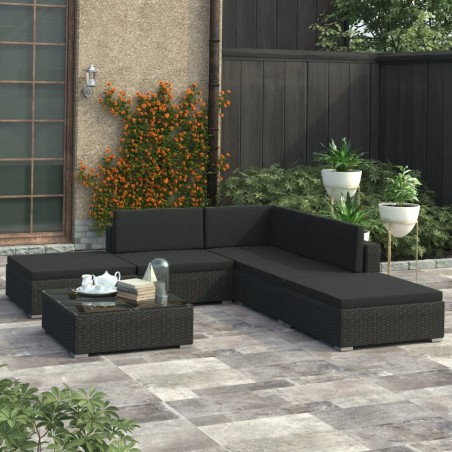 vidaXL Set Divani da Giardino 6 pz con Cuscini in Polyrattan Nero