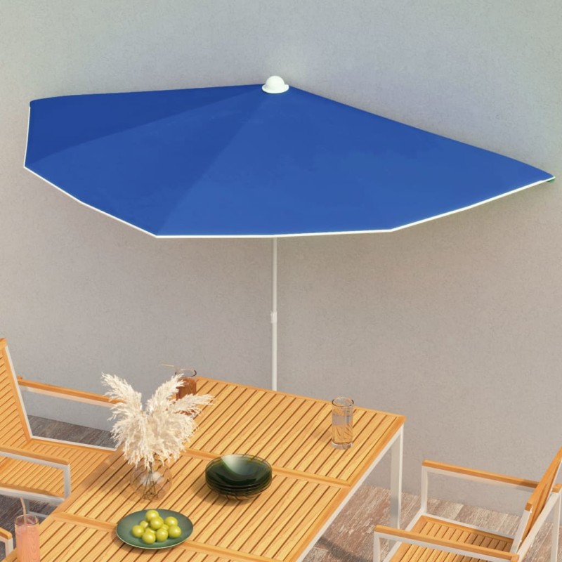 Ombrellone Semicircolare da Giardino con Palo 180x90 cm Azzurro Ombrellone Semicircolare da Giardino con Palo 180x90 cm Azzurro