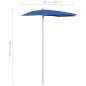 Ombrellone Semicircolare da Giardino con Palo 180x90 cm Azzurro Ombrellone Semicircolare da Giardino con Palo 180x90 cm Azzurro