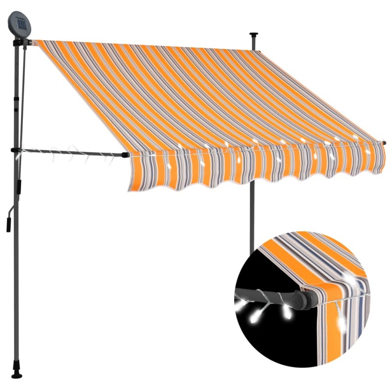 vidaXL Tenda da Sole Retrattile Manuale con LED 100 cm Gialla e Blu vidaXL Tenda da Sole Retrattile Manuale con LED 100 cm Gialla e Blu
