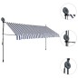 vidaXL Tenda da Sole Retrattile Manuale con LED 350 cm Blu e Bianca vidaXL Tenda da Sole Retrattile Manuale con LED 350 cm Blu e Bianca