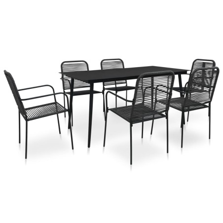 vidaXL Set da Pranzo da Esterni 7 pz in Corda di Cotone e Acciaio Nero