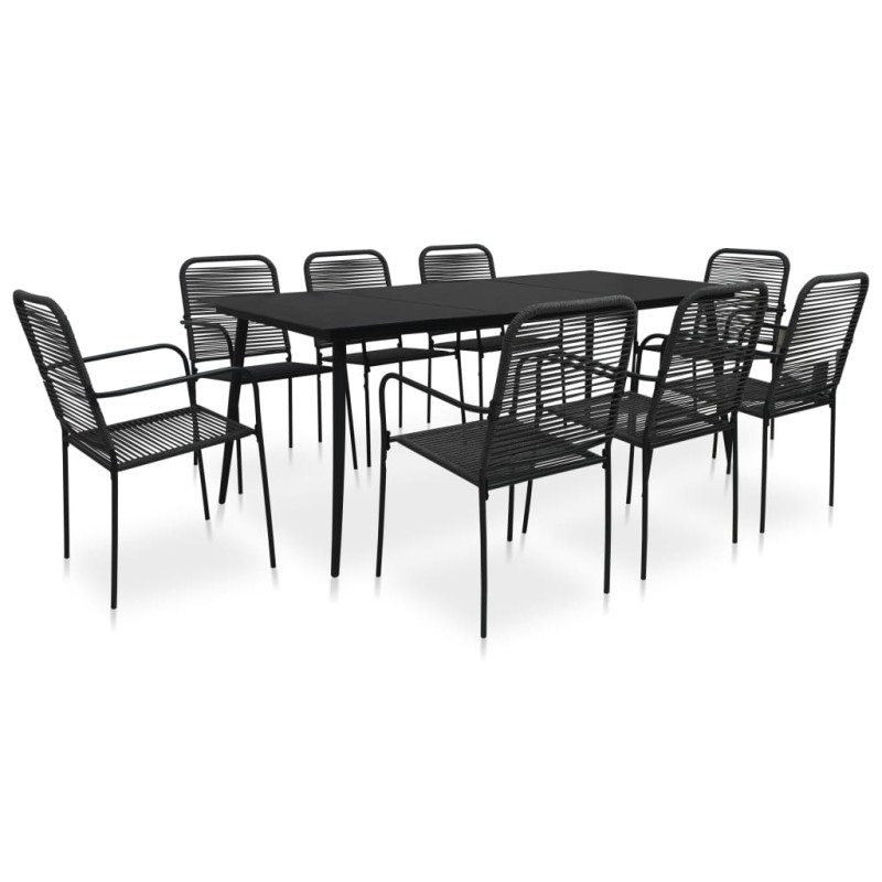 vidaXL Set da Pranzo da Esterni 9 pz in Corda di Cotone e Acciaio Nero vidaXL Set da Pranzo da Esterni 9 pz in Corda di Cotone e Acciaio Nero