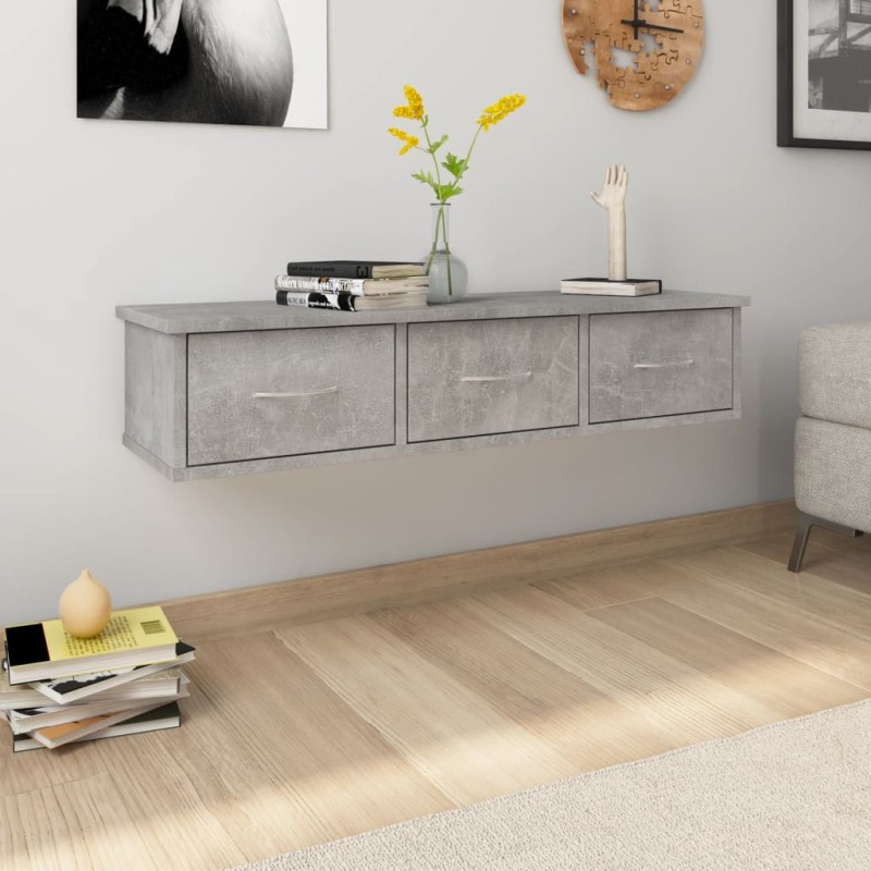 vidaXL Scaffale Cassetti a Muro Grigio Cemento 88x26x18,5cm Truciolato vidaXL Scaffale Cassetti a Muro Grigio Cemento 88x26x18,5cm Truciolato
