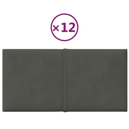 Pannelli Murali 12 pz Grigio Scuro 30x15 cm Velluto 0,54 m²