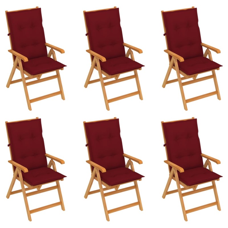 Sedie da Giardino 6 pz con Cuscini Rosso Vino Massello di Teak Sedie da Giardino 6 pz con Cuscini Rosso Vino Massello di Teak