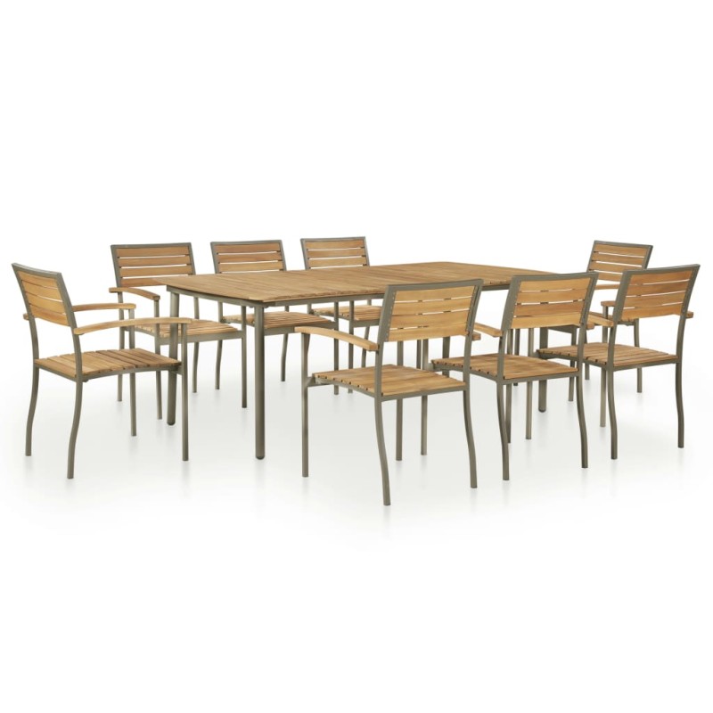 vidaXL Set da Pranzo da Giardino 9 pz in Massello di Acacia e Acciaio vidaXL Set da Pranzo da Giardino 9 pz in Massello di Acacia e Acciaio