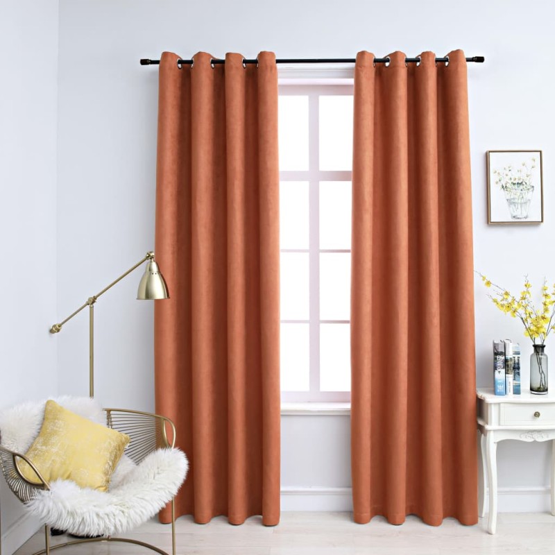 Tende Oscuranti con Anelli in Metallo 2 pz Ruggine 140x225 cm Tende Oscuranti con Anelli in Metallo 2 pz Ruggine 140x225 cm